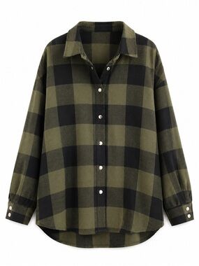Women’s Olive Green Plaid Button-Down Shirt
